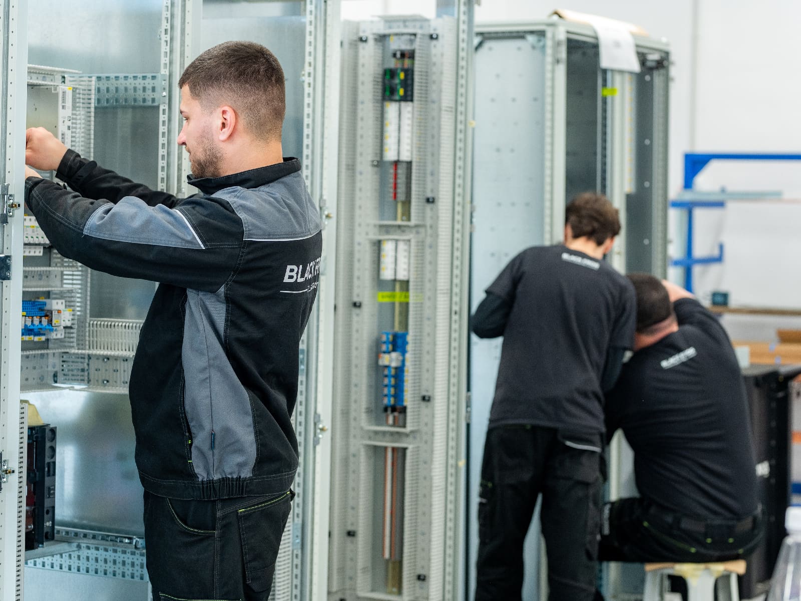 Black Frog Elektro panel-building facility — assembly of a marine control panel.